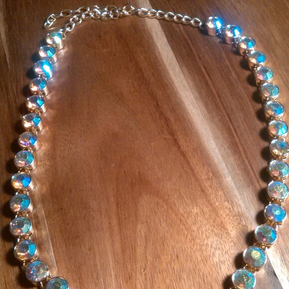 Champagne Color Austrian Crystal Goldtone Tennis Necklace - Picture 3 of 15